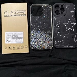 Starry Black and Glitter Phone Case Set